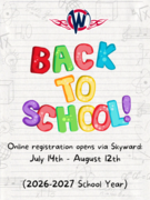 Promotional banner for the 2026-2027 West Central online registration period, with the specific Skyward timeline and details fully outlined in the text of the article below.